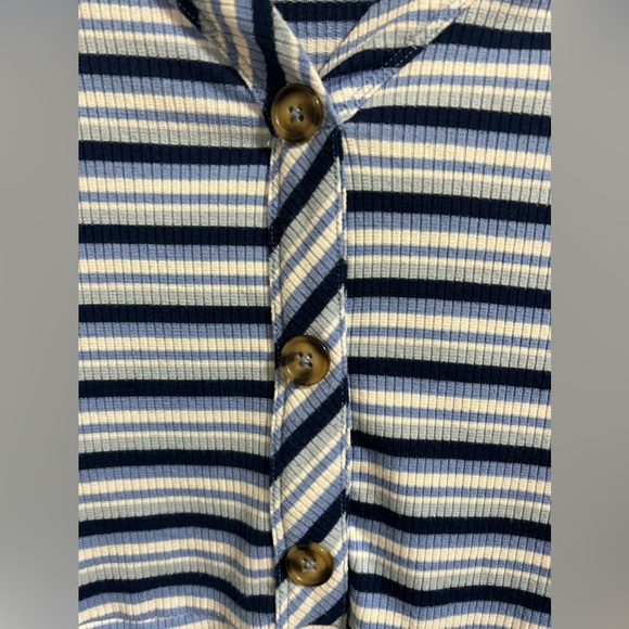 Ultra flirt blue white stripe dress size large brown buttons skater style retro - Picture 2 of 6